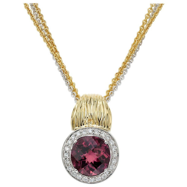 Spark 4.99 Carat Pink Tourmaline Diamond Multi-Strand Two Tone Gold Necklace