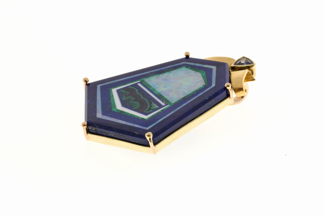 James Kaufman Intarsia Lapis Opal Malachite 18k Yellow Gold Pendant – image 3