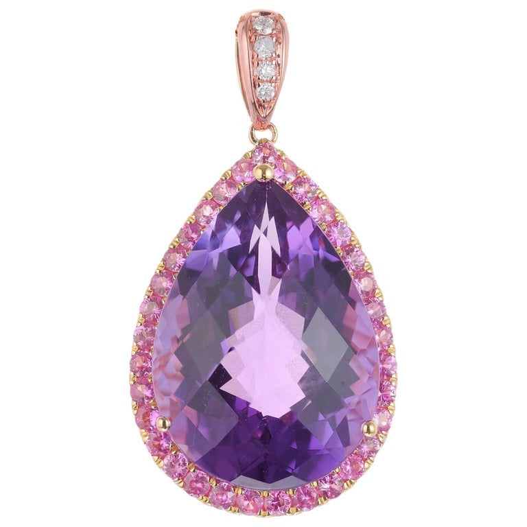 10.03 Carat Amethyst Sapphire Diamond Rose Gold Pendant