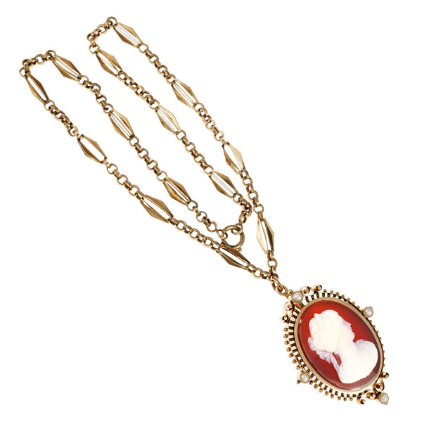 Victorian Carnelian Hardstone Pin Pendant Deep Pink Gold