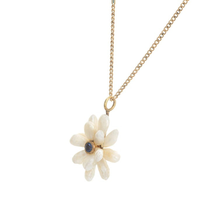 GIA Certified Freshwater Baroque Pearl Sapphire Yellow Gold Pendant Necklace – image 2