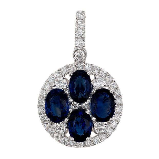 Gia Certified Ej 2.21 Carat Oval Sapphire White Gold Circle Diamond Pendant