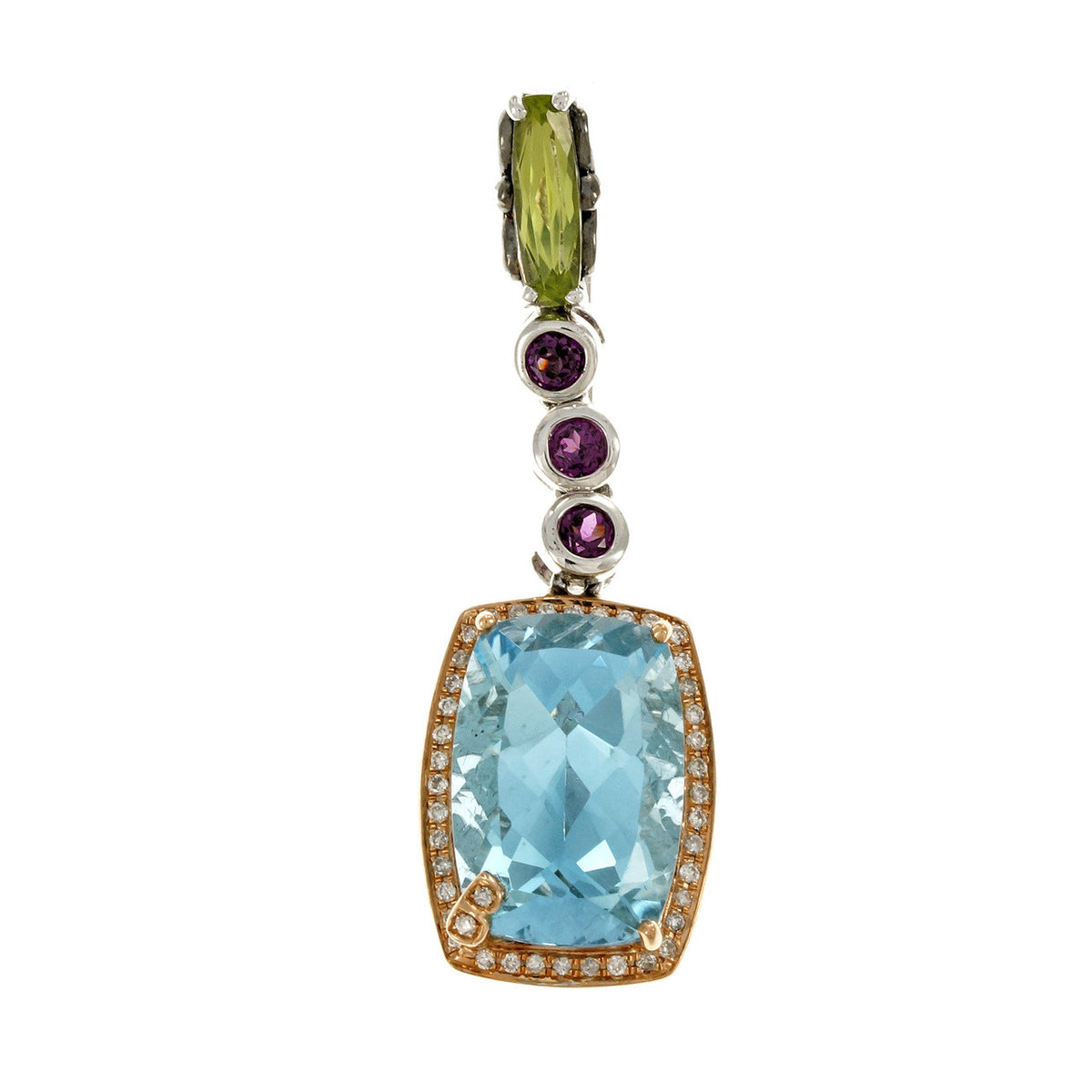 Bellarri Blue Topaz Peridot Pendant Silver 18k Pink Gold