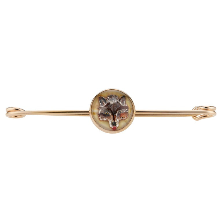 Hand Carved Crystal Yellow Gold Fox Brooch