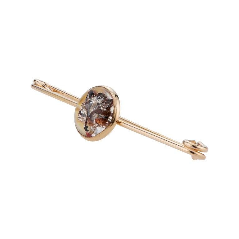 Hand Carved Crystal Yellow Gold Fox Brooch – image 2