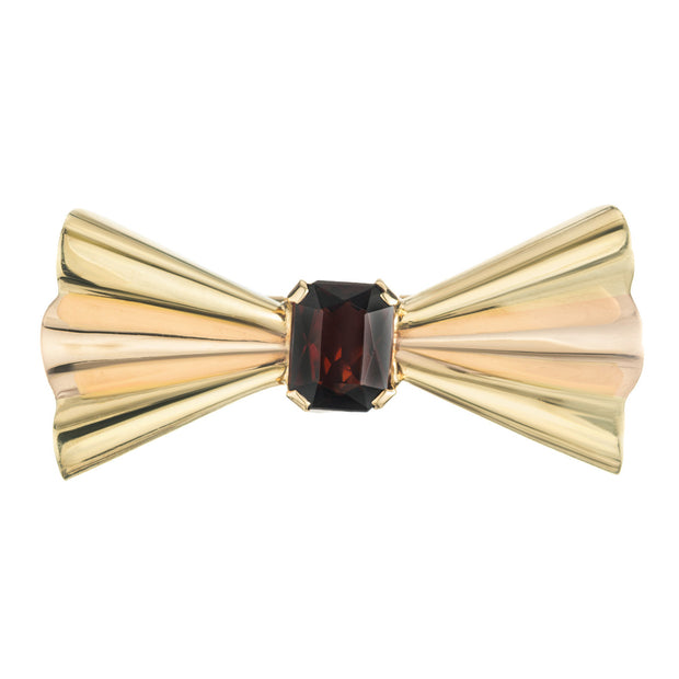 Tiffany & Co. 3.50 Carat Red Garnet Two Tone Folded Bow Brooch