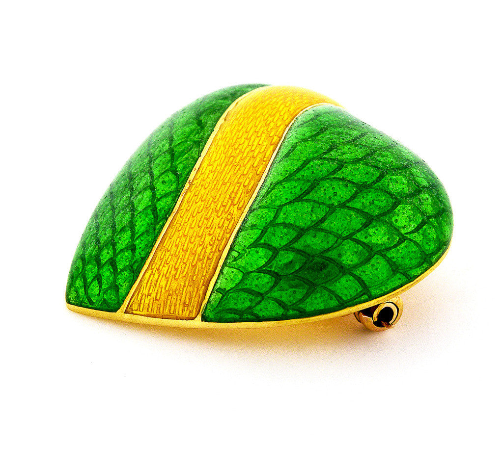 Tiffany + Co 18k Yellow Gold Green Yellow Enamel Heart Pin – image 4