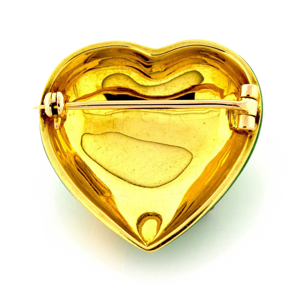 Tiffany + Co 18k Yellow Gold Green Yellow Enamel Heart Pin – image 6