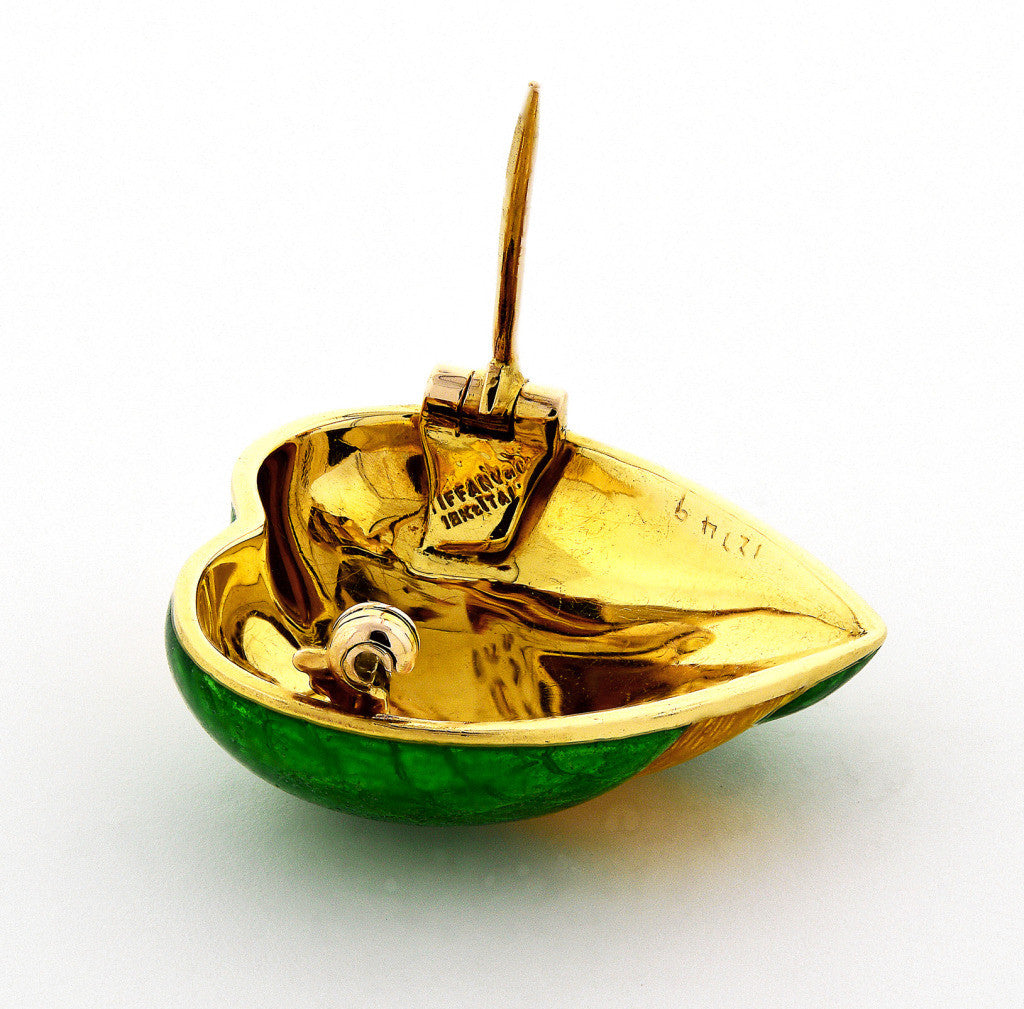 Tiffany + Co 18k Yellow Gold Green Yellow Enamel Heart Pin – image 3