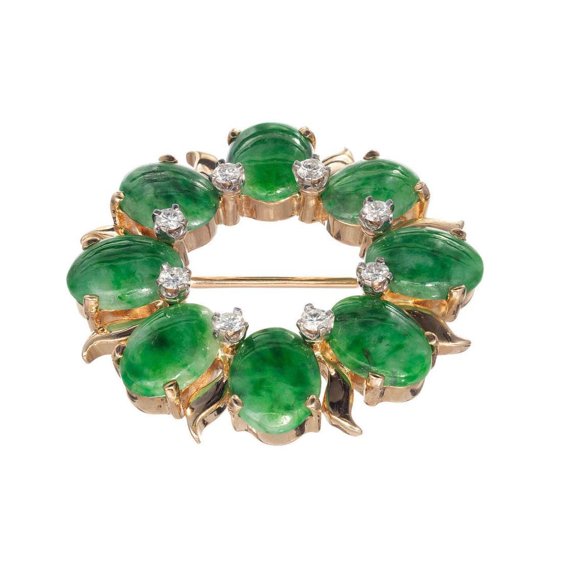 Tiffany & Co GIA Certified Jadeite Jade Diamond Yellow Gold Circle Brooch – image 2