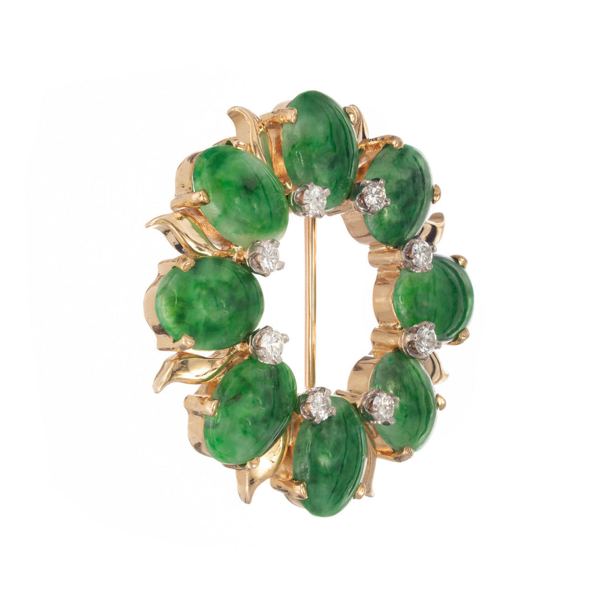 Tiffany & Co GIA Certified Jadeite Jade Diamond Yellow Gold Circle Brooch – image 3