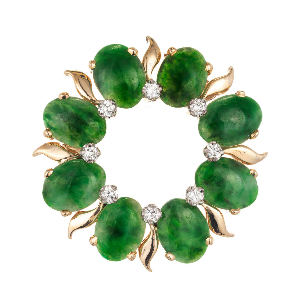 Tiffany & Co GIA Certified Jadeite Jade Diamond Yellow Gold Circle Brooch