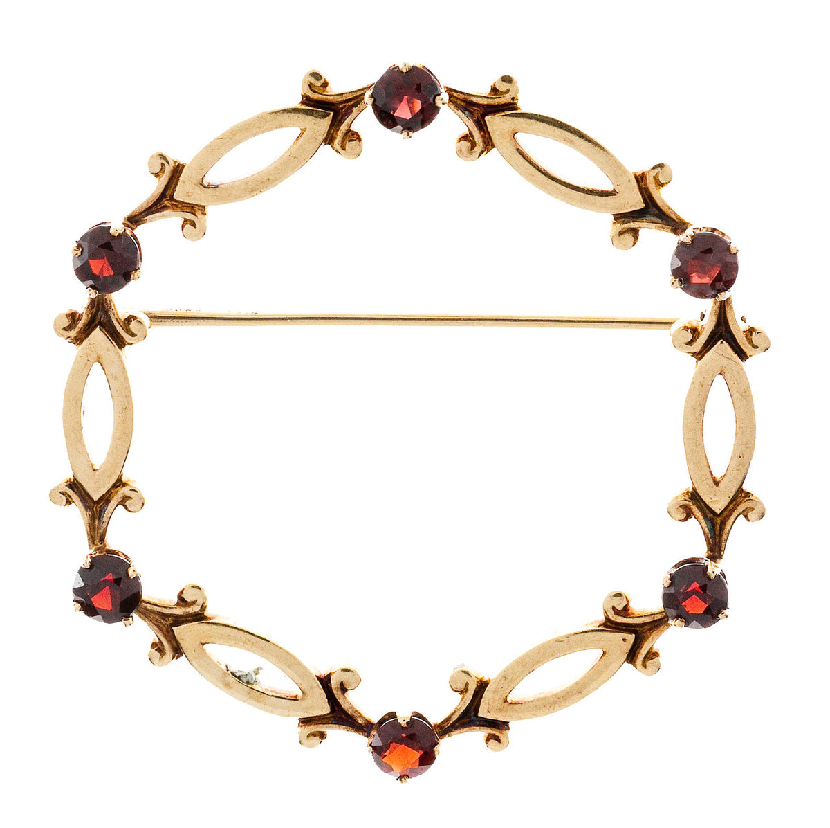 Estate 14k Yellow Gold Designer Tiffany & Co Round Garnet Circle Pin