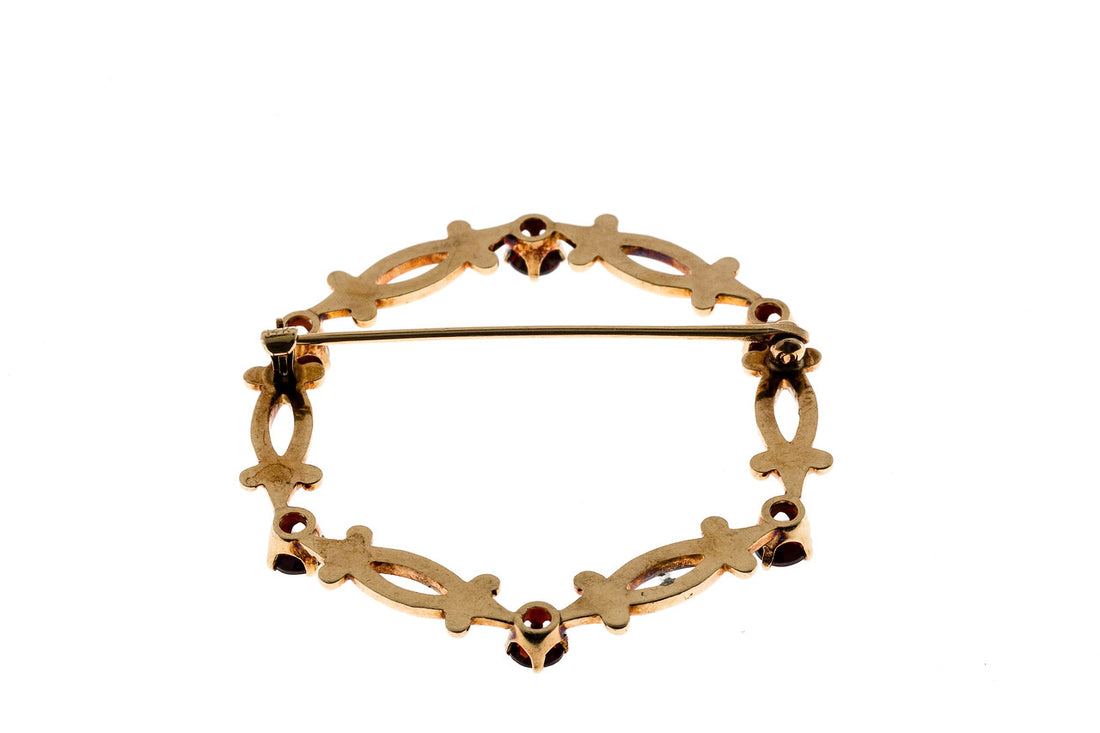 Estate 14k Yellow Gold Designer Tiffany & Co Round Garnet Circle Pin – image 2