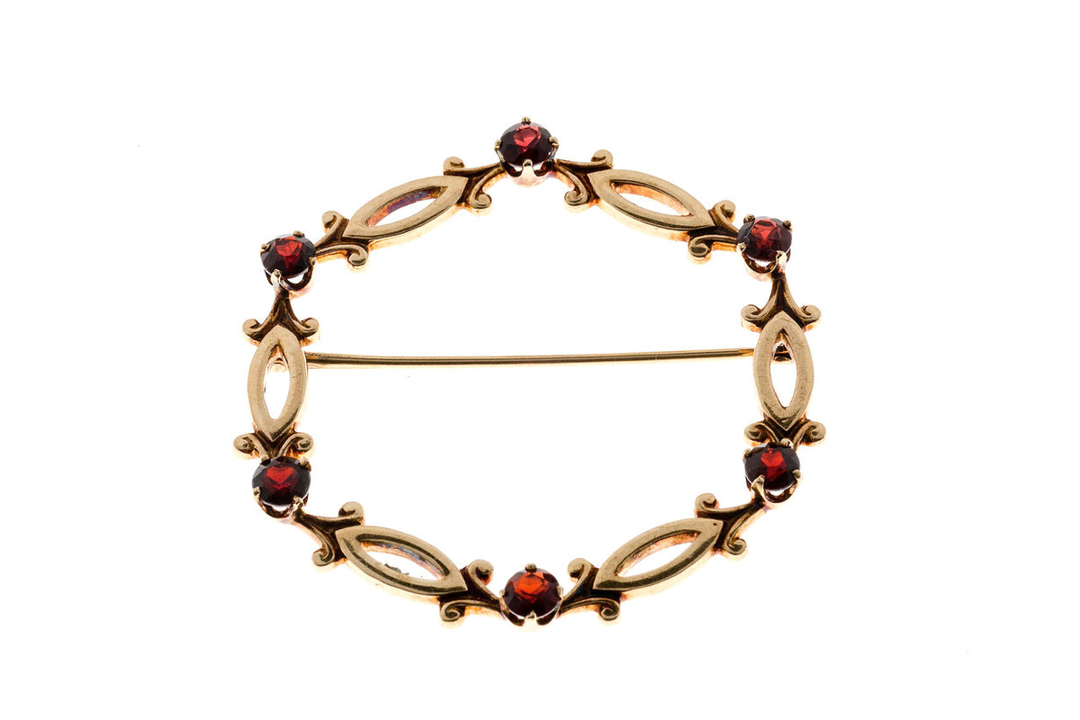 Estate 14k Yellow Gold Designer Tiffany & Co Round Garnet Circle Pin – image 4