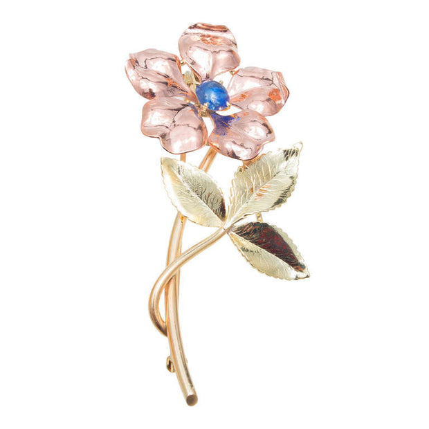 Krementz .60 Carat Sapphire Gold Flower Brooch