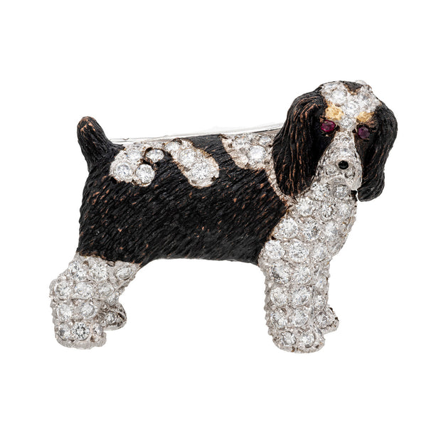 E. Wolfe 2.51 Carat Brittany Springer Spaniel Diamond Ruby Gold Dog Brooch
