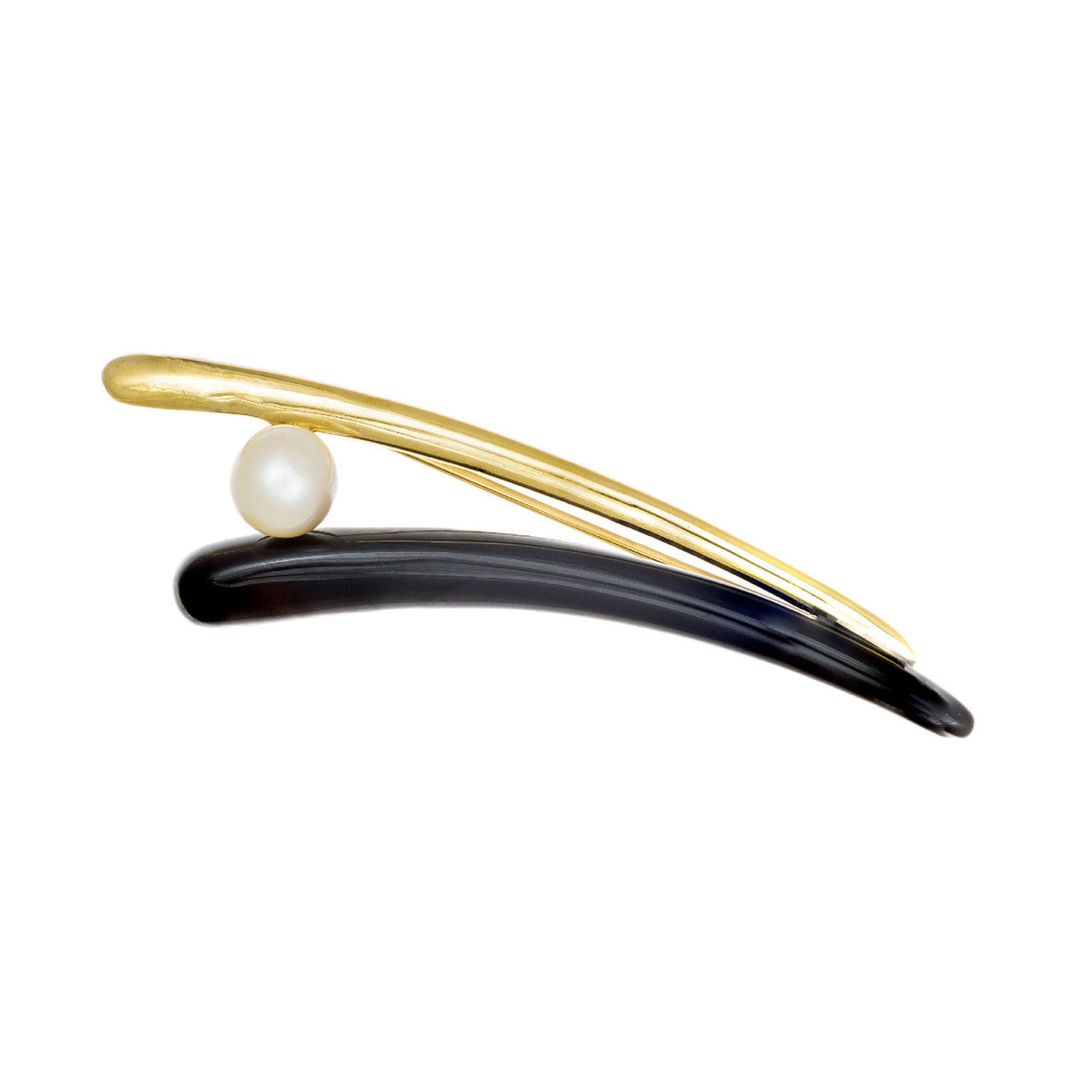 NABCO Onyx Cultured Pearl Yellow Gold Brooch