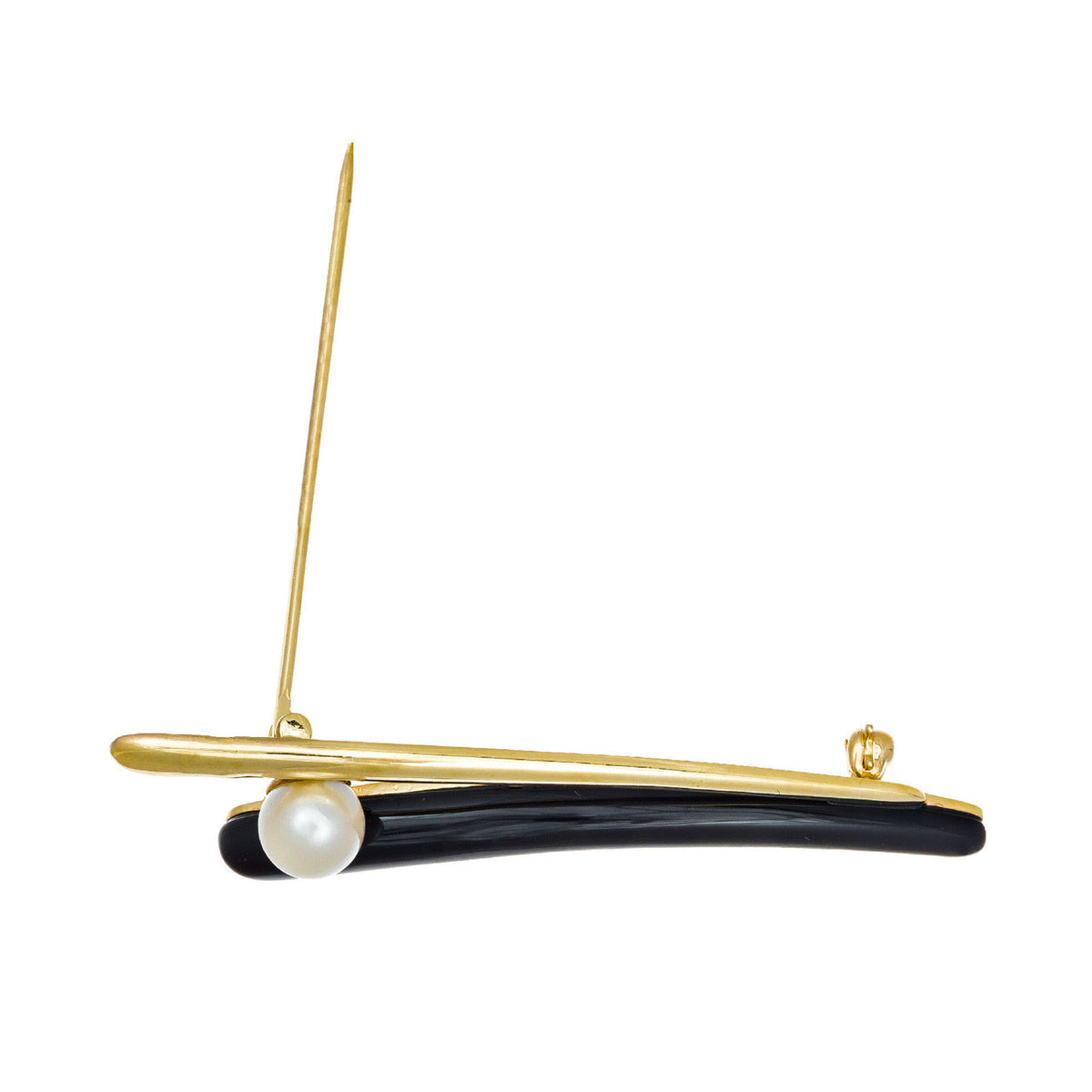 NABCO Onyx Cultured Pearl Yellow Gold Brooch – image 2