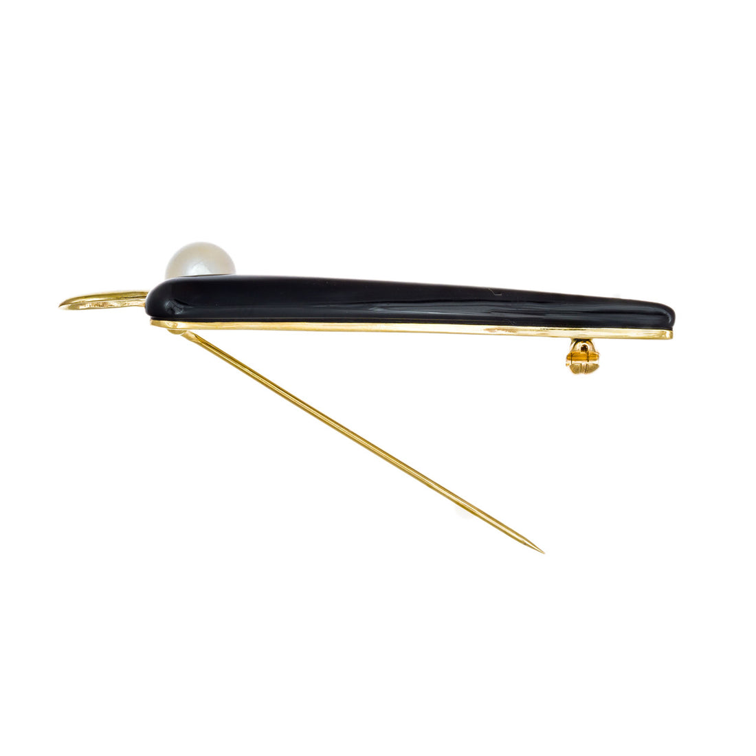 NABCO Onyx Cultured Pearl Yellow Gold Brooch – image 3