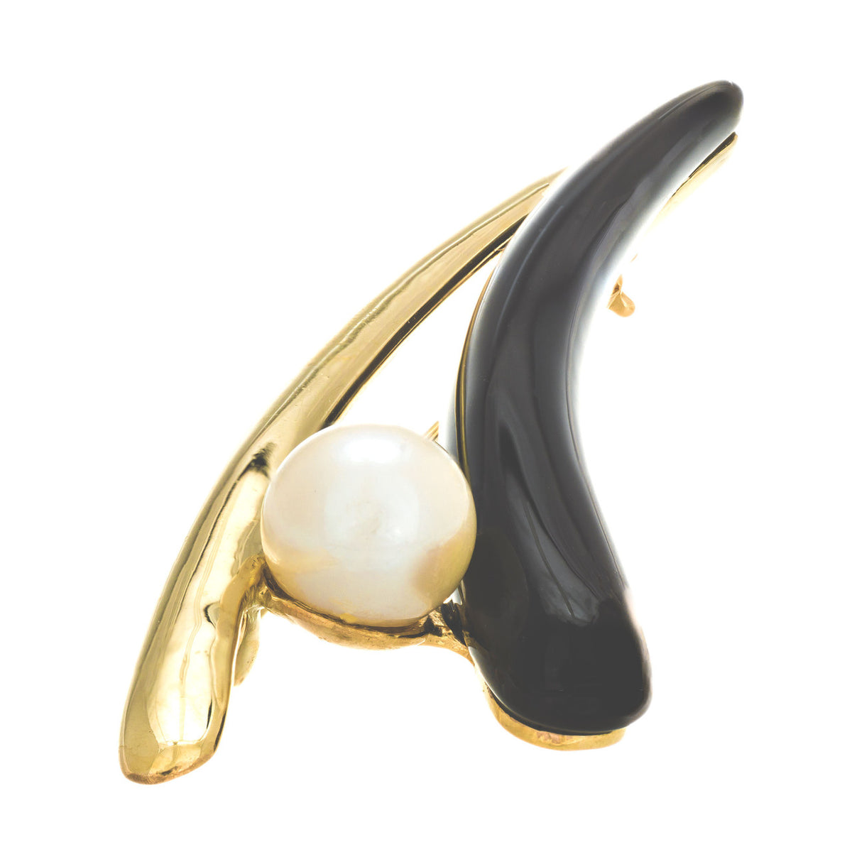 NABCO Onyx Cultured Pearl Yellow Gold Brooch – image 5