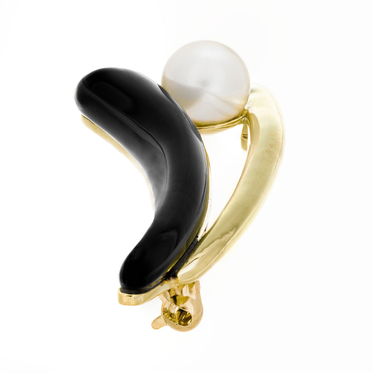 NABCO Onyx Cultured Pearl Yellow Gold Brooch – image 6
