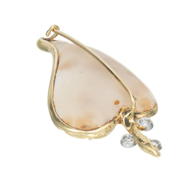 Peter Suchy Natural Leopard Druzy Quartz Diamond Leaf Yellow Gold Brooch – image 3