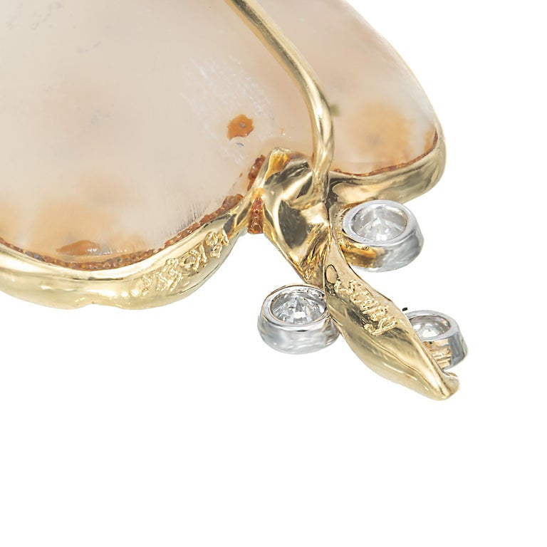 Peter Suchy Natural Leopard Druzy Quartz Diamond Leaf Yellow Gold Brooch – image 4