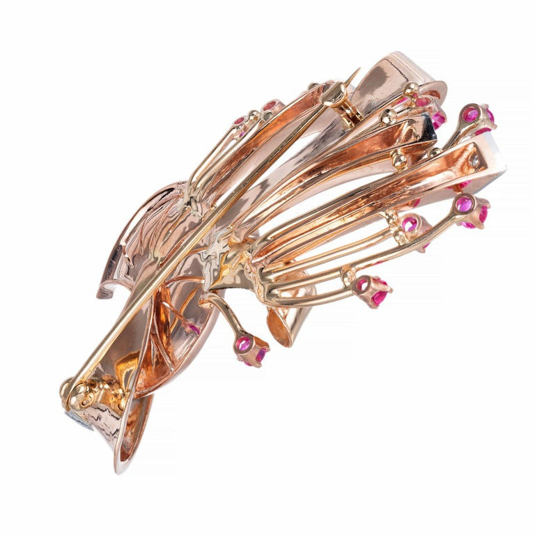 1.50 Carat Ruby Diamond Rose Gold Swirl Brooch – image 4