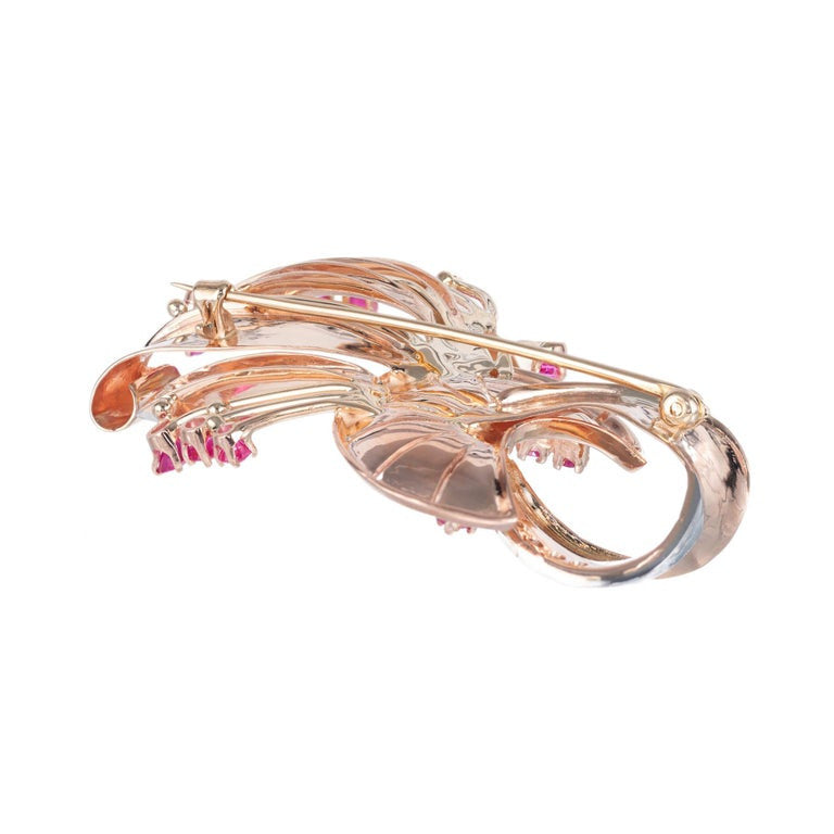 1.50 Carat Ruby Diamond Rose Gold Swirl Brooch – image 3