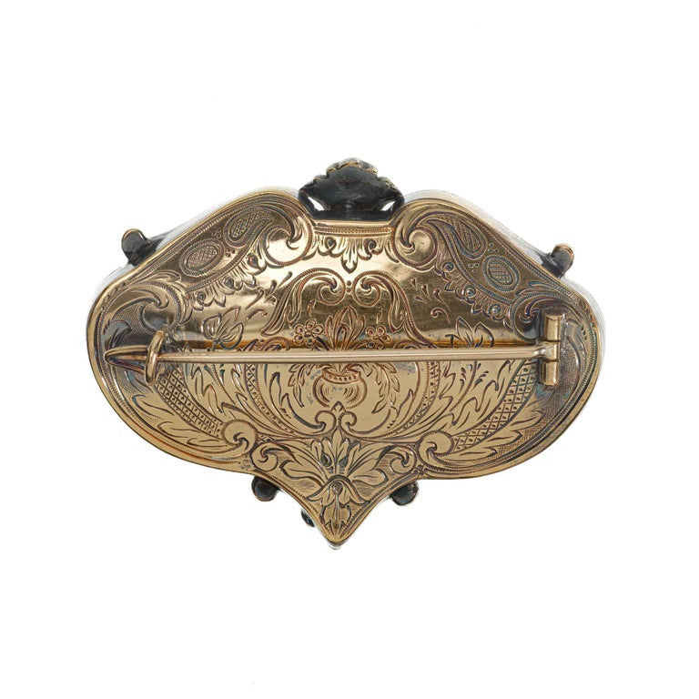 Georgian Blue Enamel Diamond Silver Yellow Gold Brooch – image 3