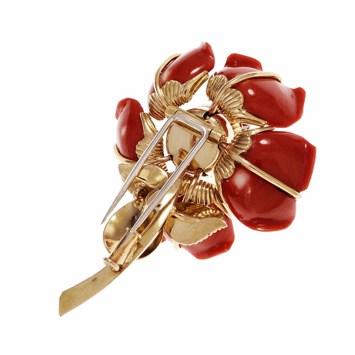 En Tremblant Natural Coral Diamond Pin 14k Yellow Gold – image 5