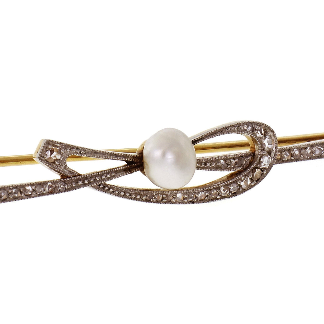 Antique 18k Yellow Gold & Platinum Pearl & Diamond Pin – image 2