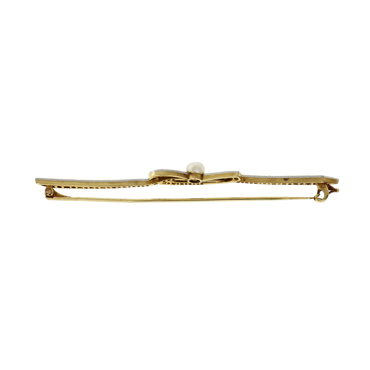 Antique 18k Yellow Gold & Platinum Pearl & Diamond Pin – image 3