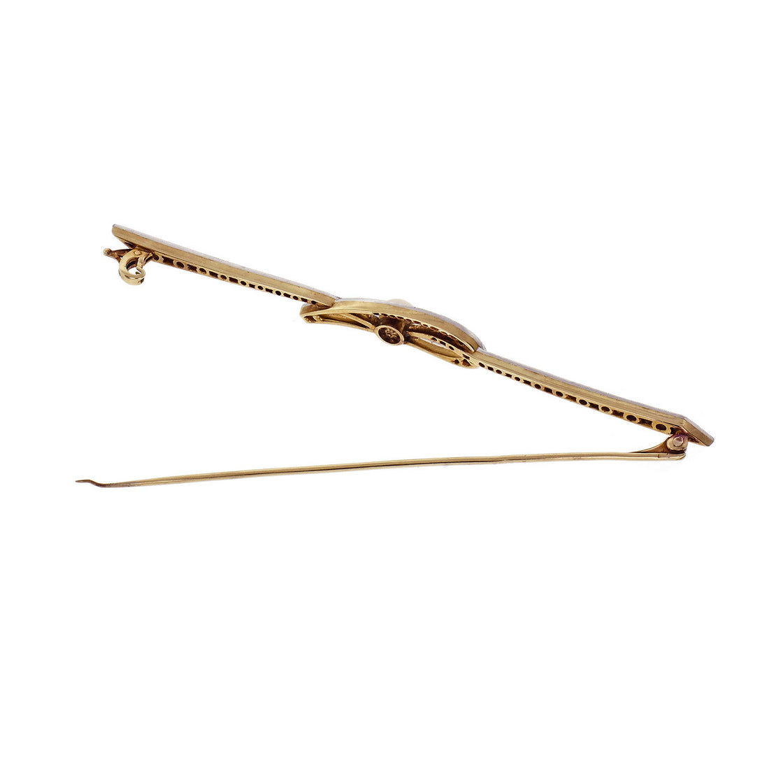 Antique 18k Yellow Gold & Platinum Pearl & Diamond Pin – image 4
