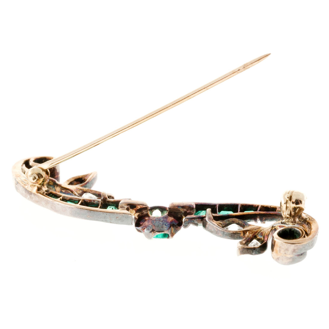 Vintage Natural Gem Beryl Emerald Mine Diamond Victorian 14k Silver Top Pin – image 2