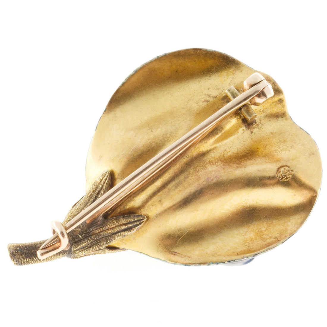 Vintage 3-D 14k Old Mine Cut Diamond Blue White Orchid Hand Textured Pin – image 5
