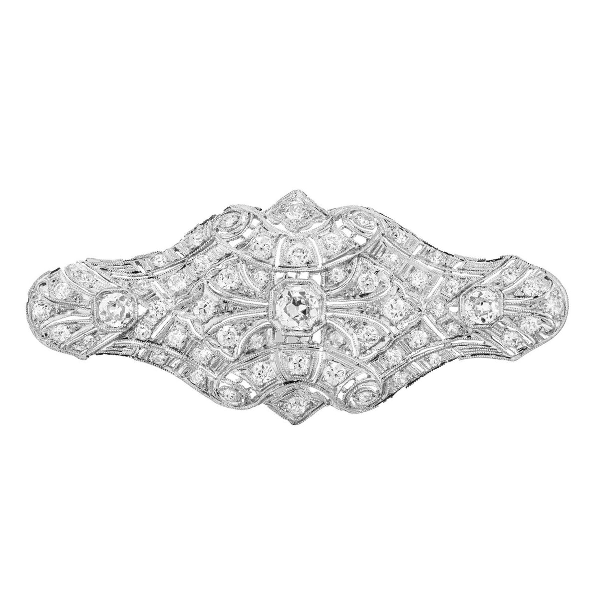 2.48 Carat Old European Diamond Art Deco Domed Platinum Brooch