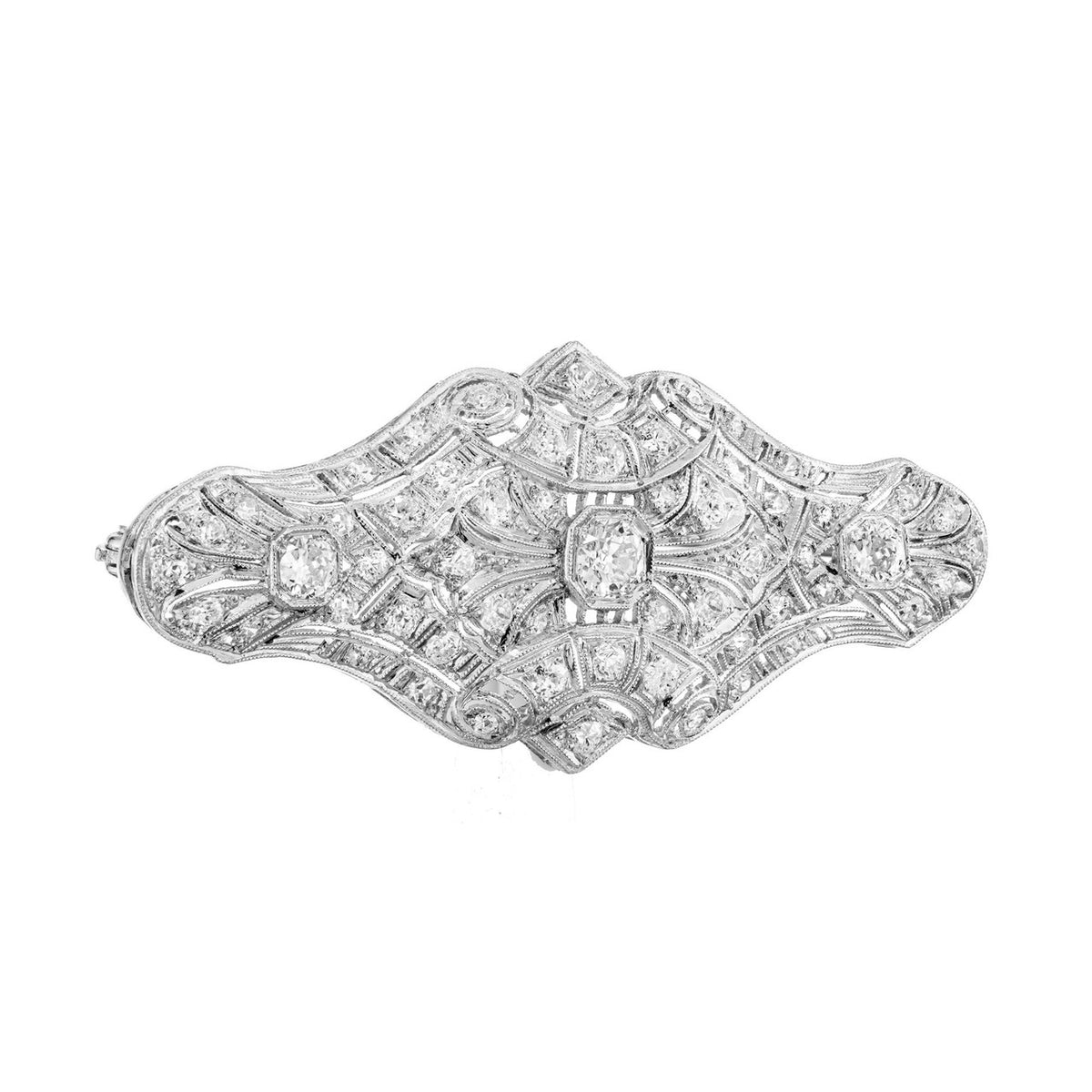 2.48 Carat Old European Diamond Art Deco Domed Platinum Brooch – image 2