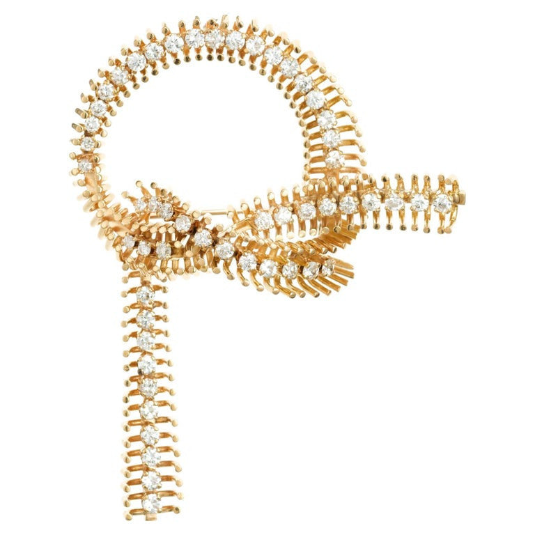 1.50 Carat Diamond Retro Gold Bow Brooch Pendant