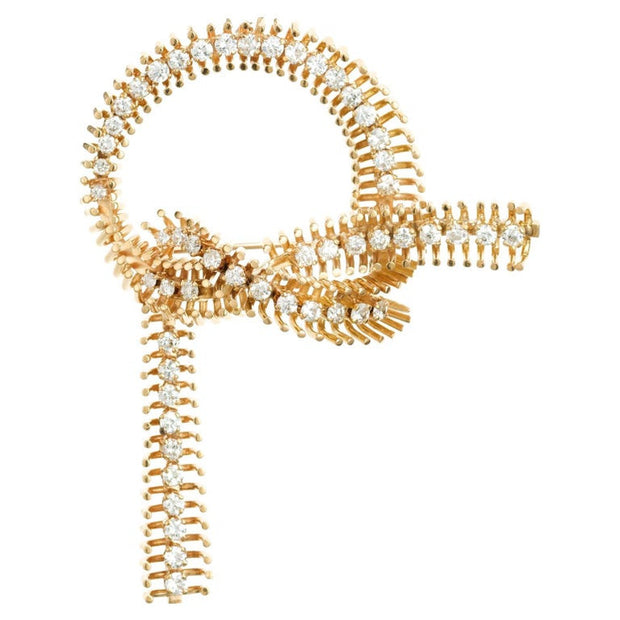 1.50 Carat Diamond Retro Gold Bow Brooch Pendant