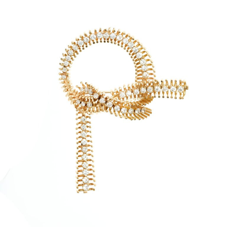 1.50 Carat Diamond Retro Gold Bow Brooch Pendant – image 2