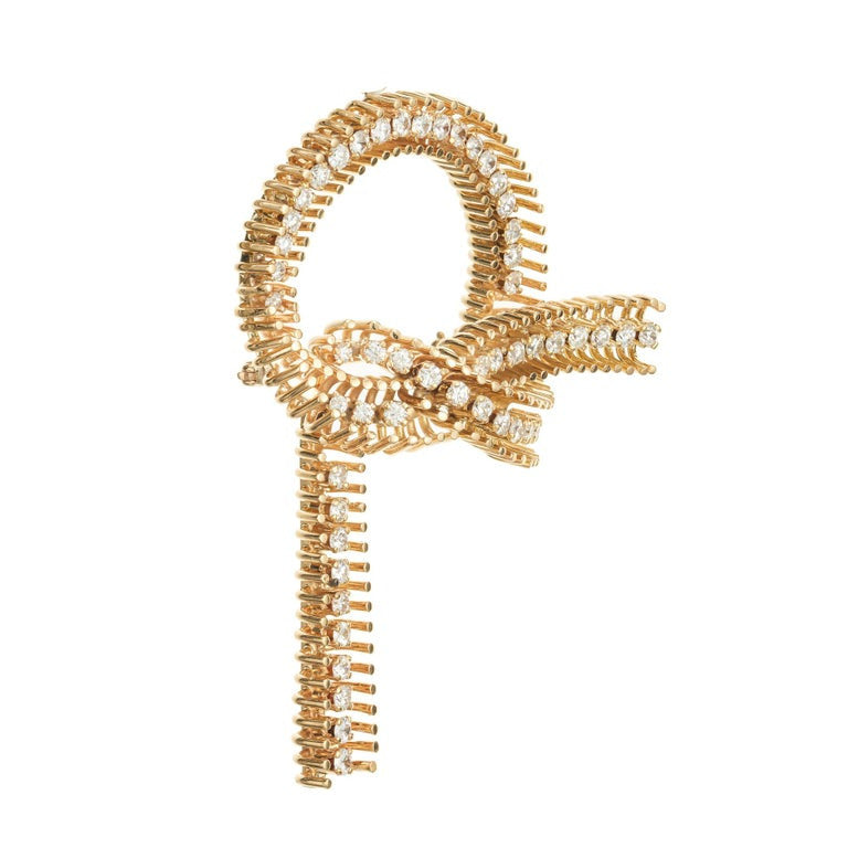 1.50 Carat Diamond Retro Gold Bow Brooch Pendant – image 5