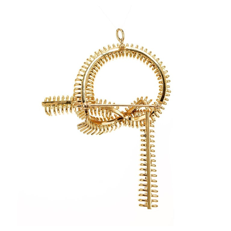 1.50 Carat Diamond Retro Gold Bow Brooch Pendant – image 4