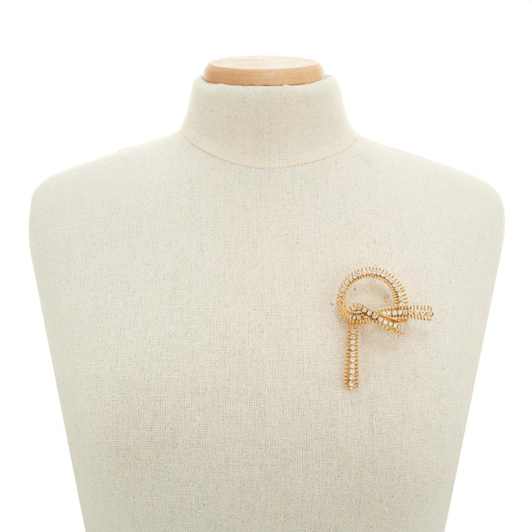 1.50 Carat Diamond Retro Gold Bow Brooch Pendant – image 3