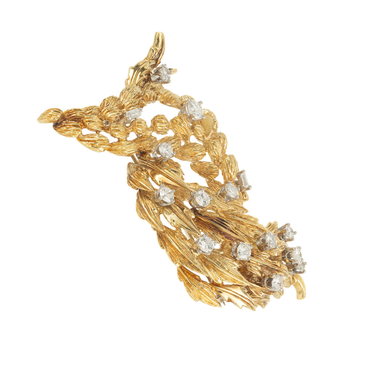 1.30 Carat Diamond Yellow Gold Textured Brooch – image 4