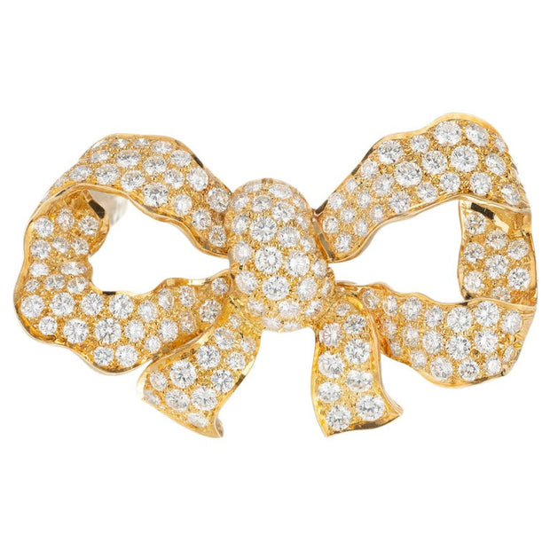 5.25 Carat Diamond 18k Yellow Gold Bow Brooch
