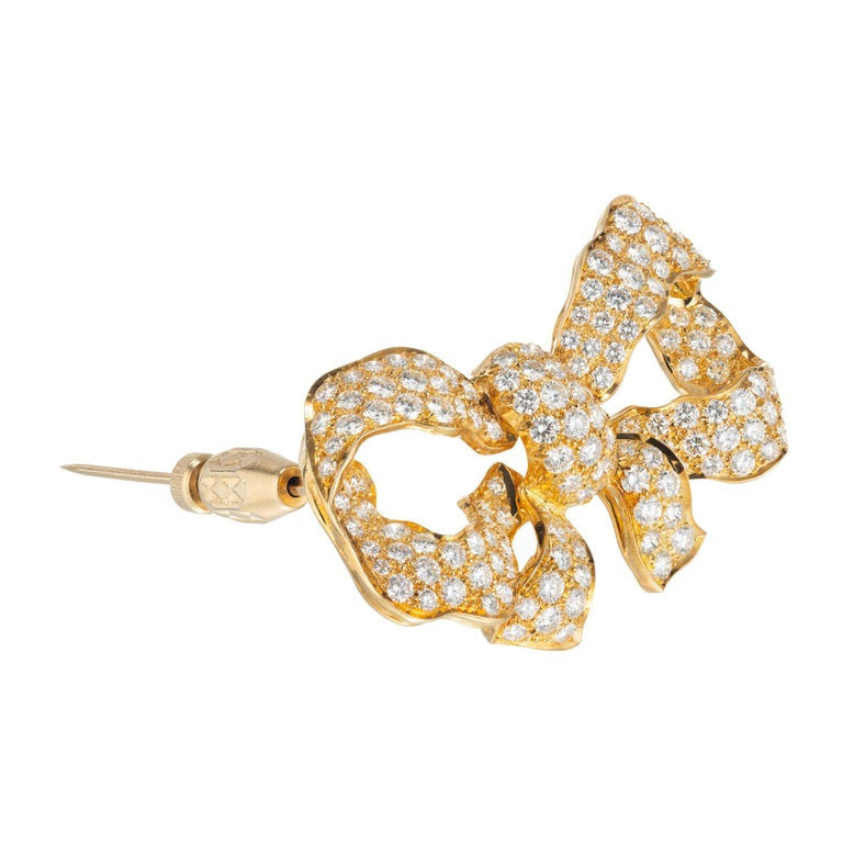 5.25 Carat Diamond 18k Yellow Gold Bow Brooch – image 2