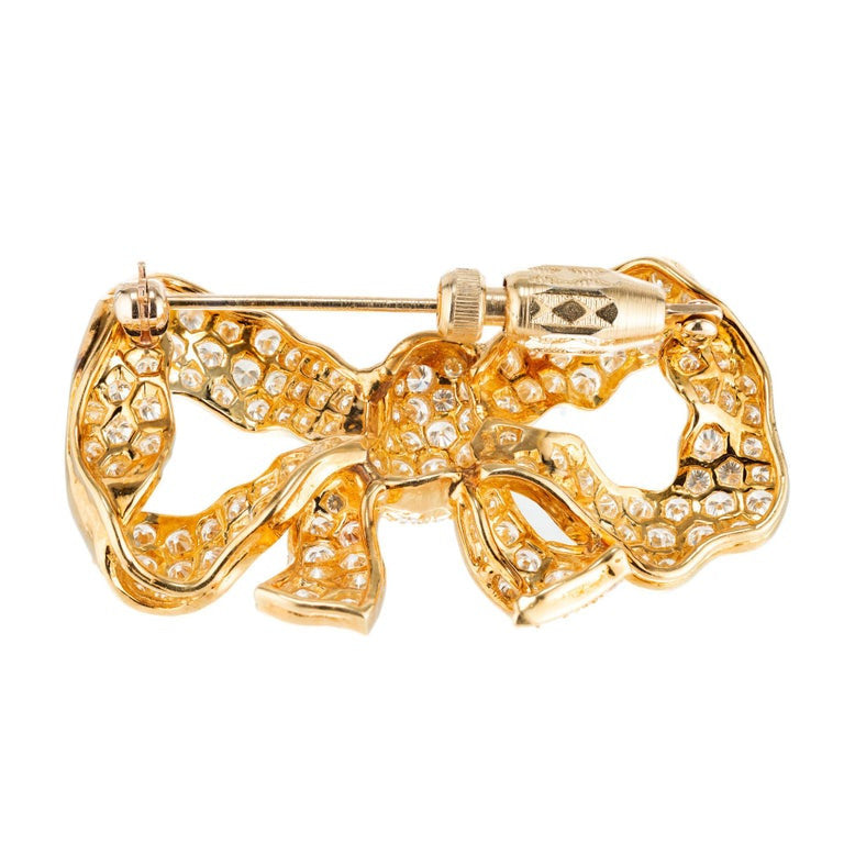 5.25 Carat Diamond 18k Yellow Gold Bow Brooch – image 3
