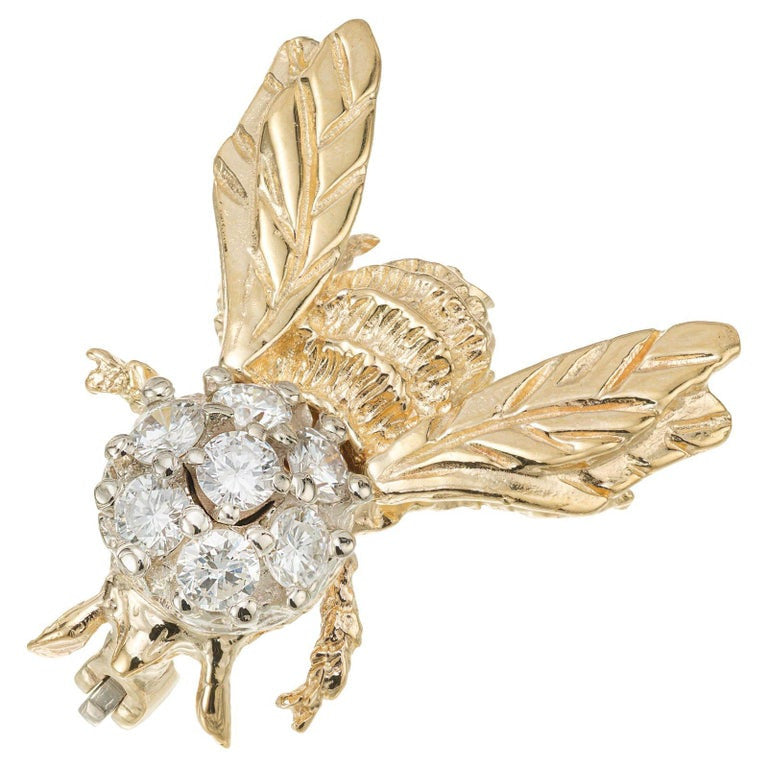 .42 Carat Diamond Two Tone Gold Bee Brooch